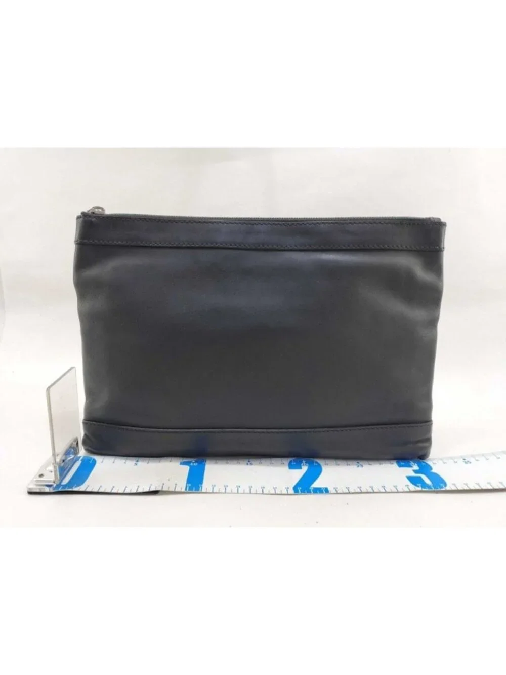Balenciaga Clutch Navy Clip Black Leather Silver